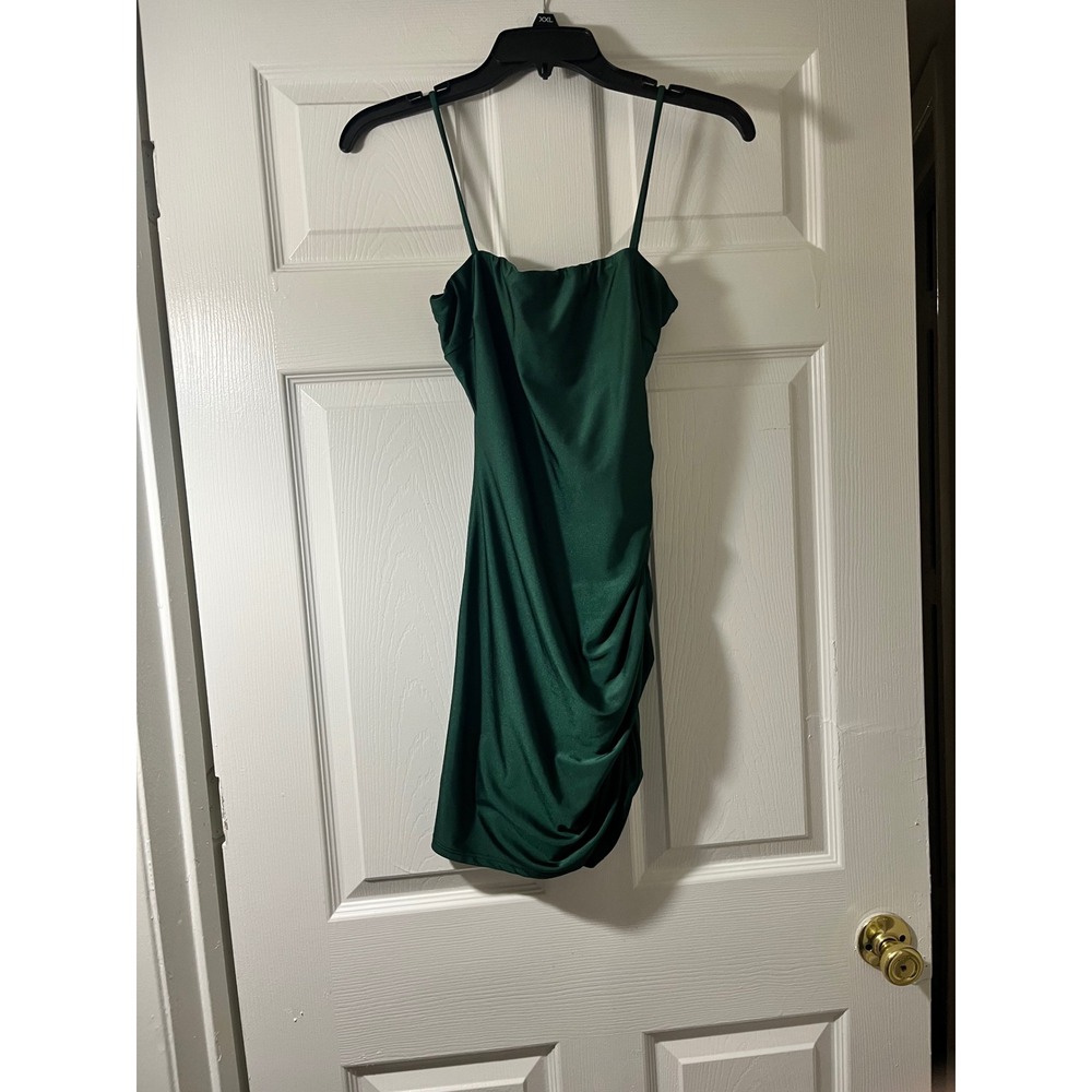 Lovely Day Emerald Green Ruched Bodycon Mini Dress Spaghetti‎ Strap Cocktail